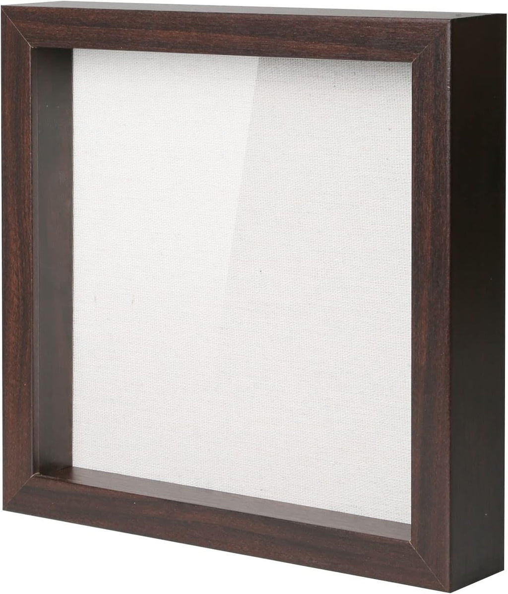 Muzilife 10x10 Shadow Box Picture Frame with Linen Board Deep Wood Glass Display Case Ready to Hang Memory Box Baby Sports Memorabilia, Awards, Medals, Wedding, Tickets and Photos