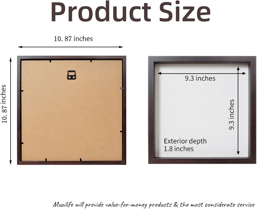 Muzilife 10x10 Shadow Box Picture Frame with Linen Board Deep Wood Glass Display Case Ready to Hang Memory Box Baby Sports Memorabilia, Awards, Medals, Wedding, Tickets and Photos