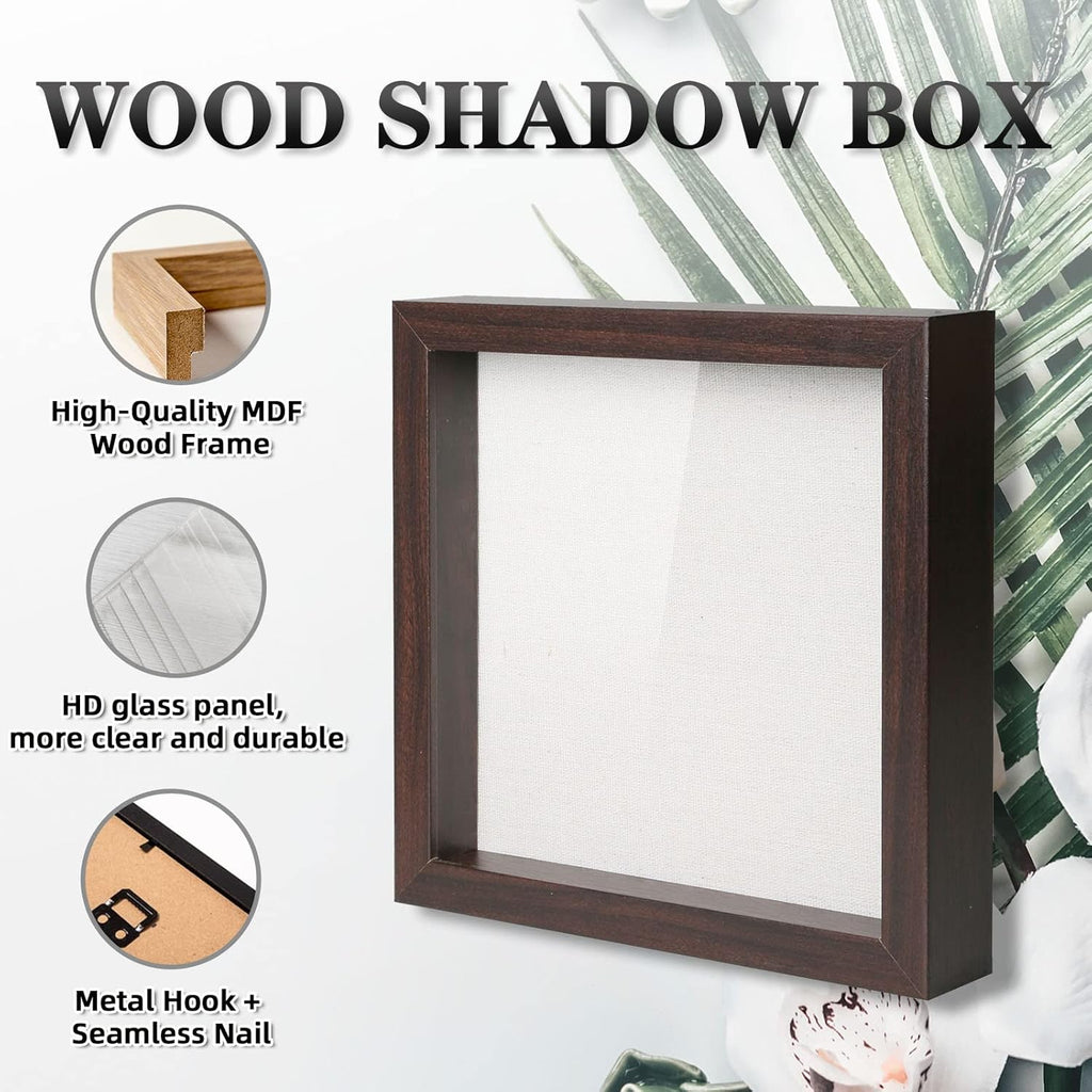 Muzilife 10x10 Shadow Box Picture Frame with Linen Board Deep Wood Glass Display Case Ready to Hang Memory Box Baby Sports Memorabilia, Awards, Medals, Wedding, Tickets and Photos