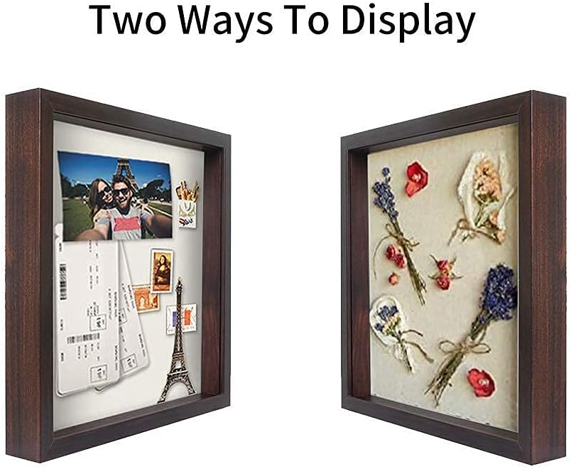 Muzilife 10x10 Shadow Box Picture Frame with Linen Board Deep Wood Glass Display Case Ready to Hang Memory Box Baby Sports Memorabilia, Awards, Medals, Wedding, Tickets and Photos