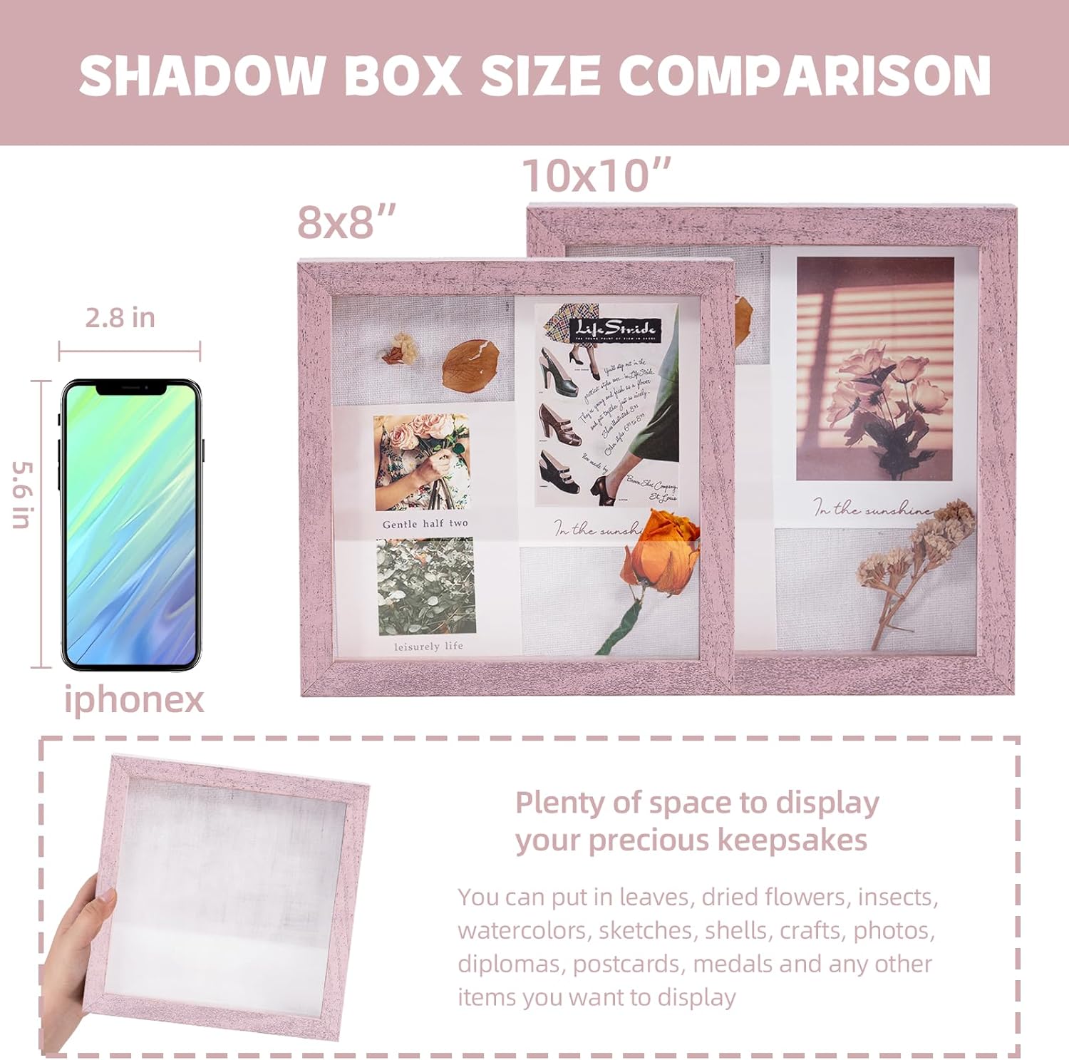 Muzilife 10x10 Shadow Box Picture Frame with Linen Board Deep Wood Glass Display Case Ready to Hang Memory Box Baby Sports Memorabilia, Awards, Medals, Wedding, Tickets and Photos