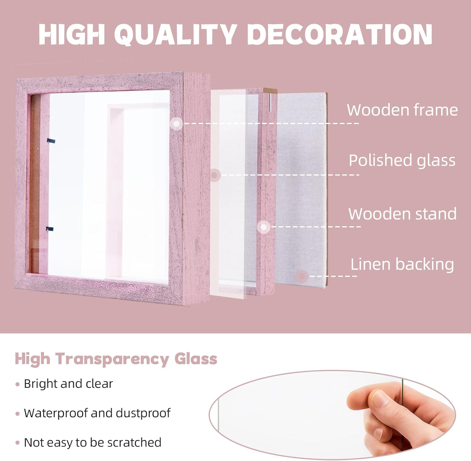 Muzilife 10x10 Shadow Box Picture Frame with Linen Board Deep Wood Glass Display Case Ready to Hang Memory Box Baby Sports Memorabilia, Awards, Medals, Wedding, Tickets and Photos