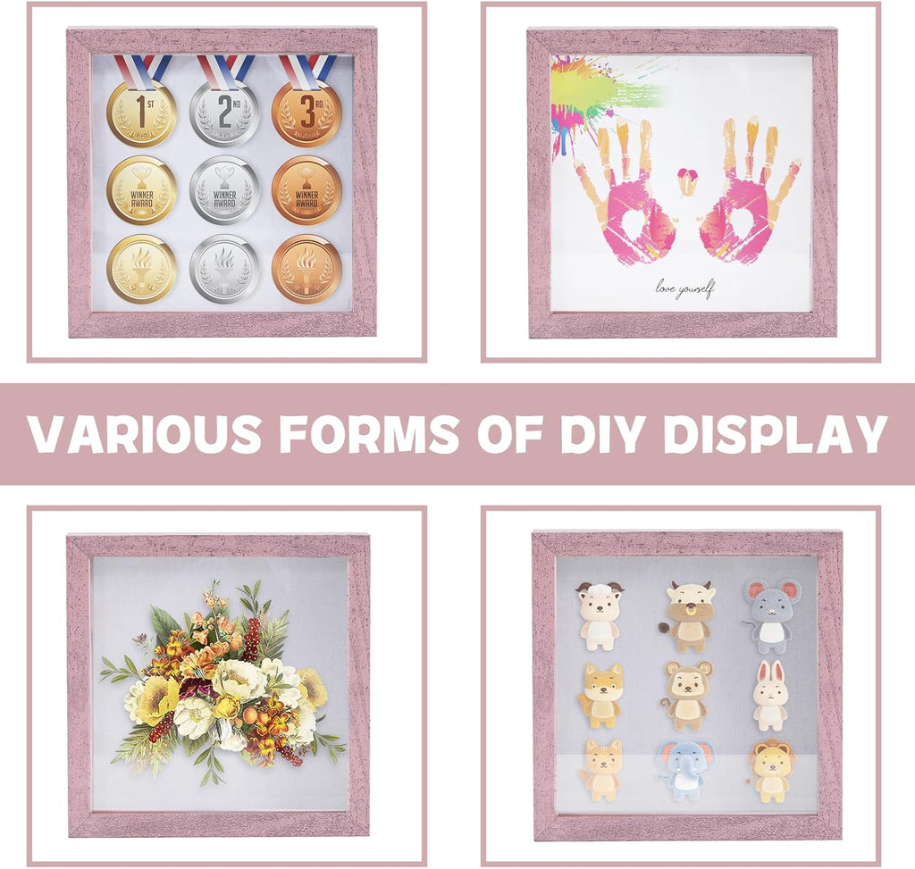 Muzilife 10x10 Shadow Box Picture Frame with Linen Board Deep Wood Glass Display Case Ready to Hang Memory Box Baby Sports Memorabilia, Awards, Medals, Wedding, Tickets and Photos