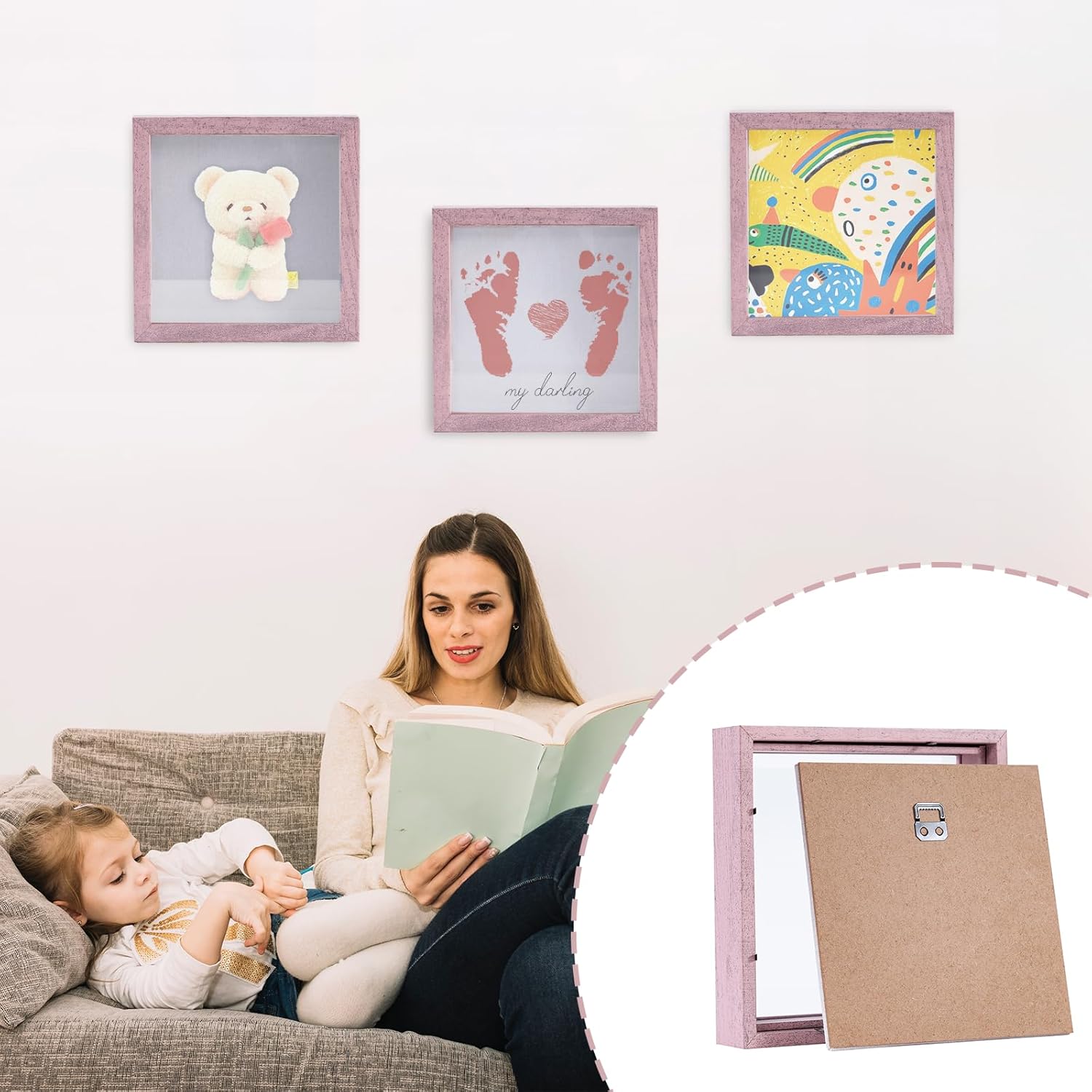 Muzilife 10x10 Shadow Box Picture Frame with Linen Board Deep Wood Glass Display Case Ready to Hang Memory Box Baby Sports Memorabilia, Awards, Medals, Wedding, Tickets and Photos