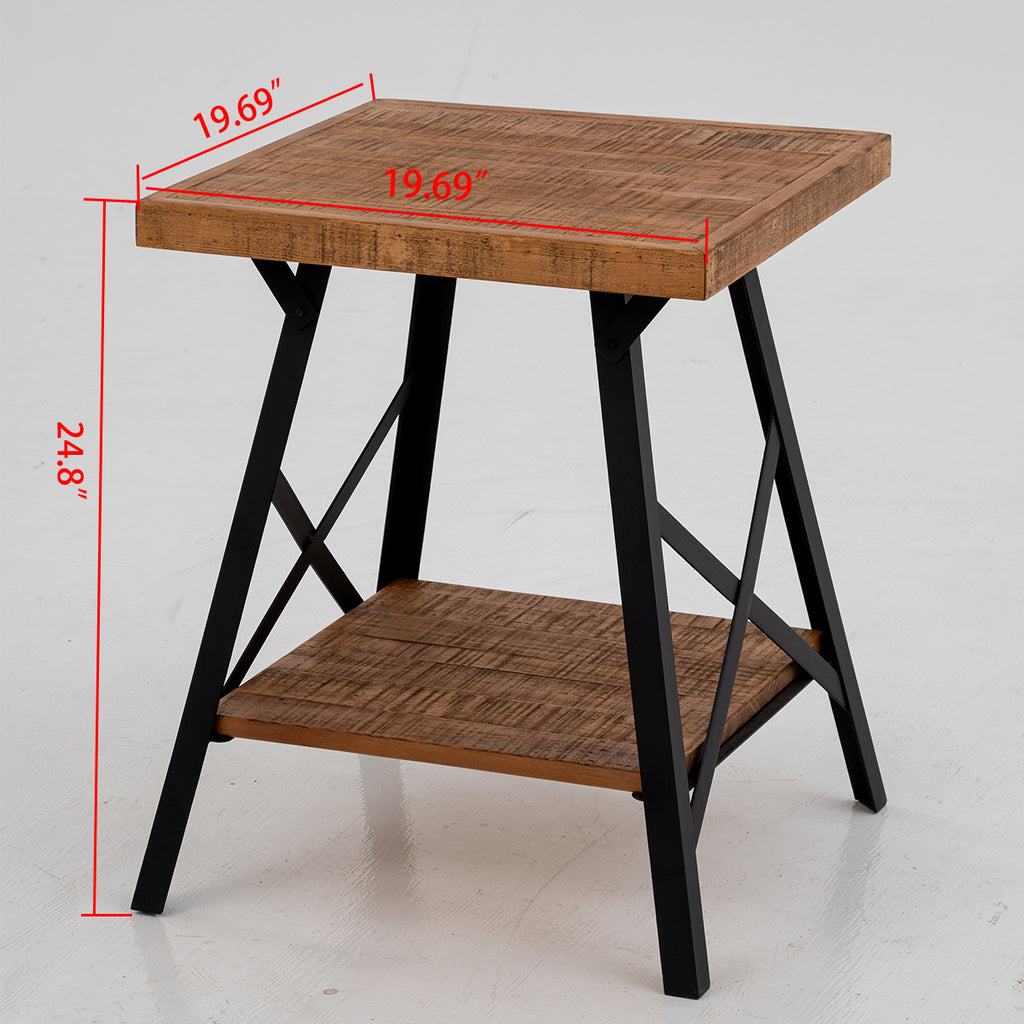 Muzilife Solid Wood Rustic End Table - 2-tier Industrial Side Table With X-frame Base