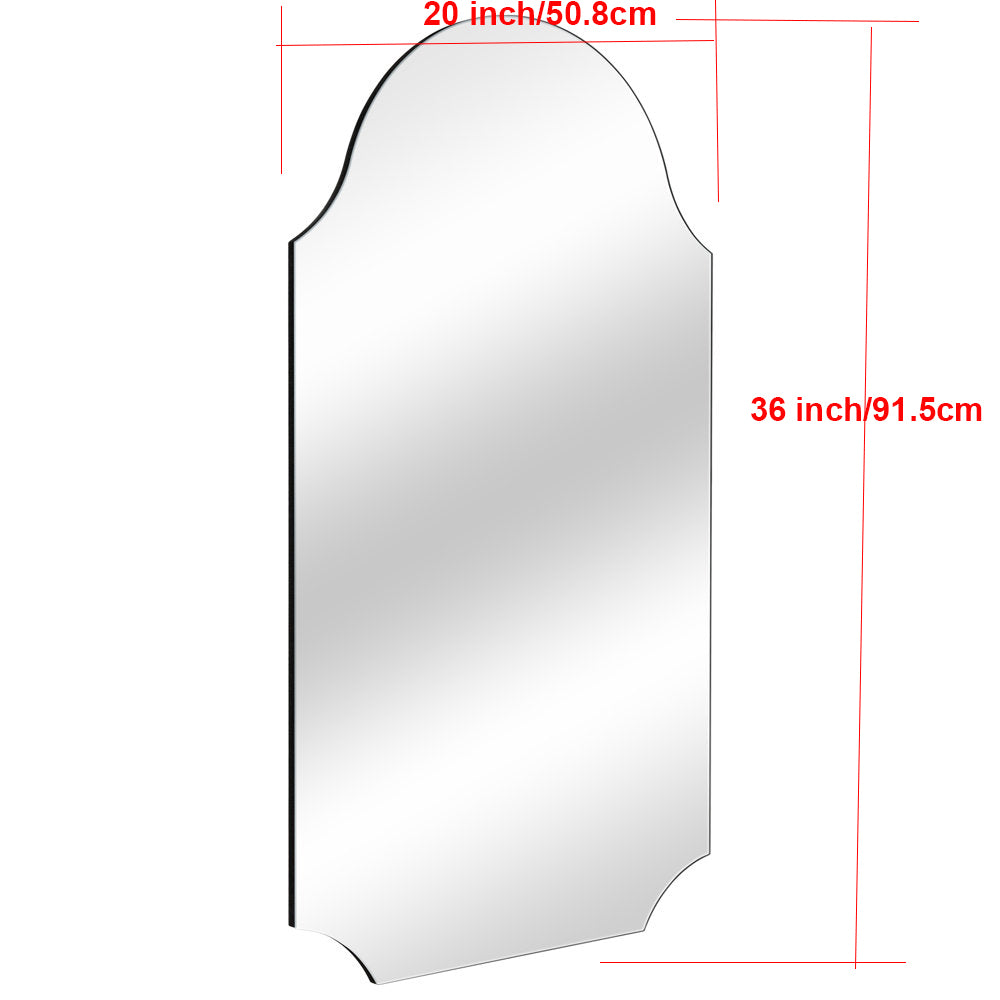 Muzilife Frameless Wall Mirror with Wood Backplane, Scalloped Wall Vanity Mirror, Decorative for Living Room Bedroom Entryway Hallway 20" x 36"