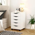 Muzilife 5 Drawer Chest Wood File Cabinet Rolling Storage Dresser with Wheels for Home Office, White