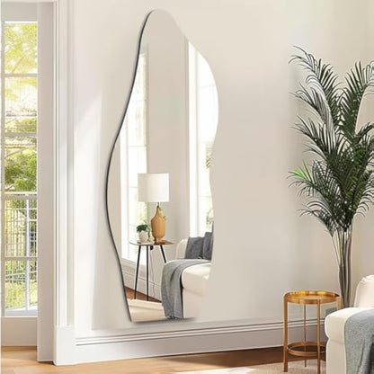 Muzilife Full Length Mirror Irregular Wall Mirror Wave Beveled Edge Frameless for Living Room Bathroom Bedroom Entryway Decor 63"x24"